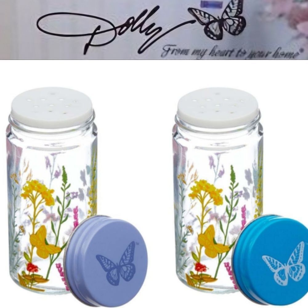 Dolly Parton Set Of 2 Floral Butterfly Spice Shakers- Blue